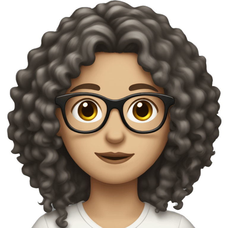 White girl with long dark curly hair and glasses emoji