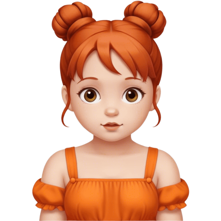 school baby girl   with reddish blunt hair with 2 buns orange dress emoji