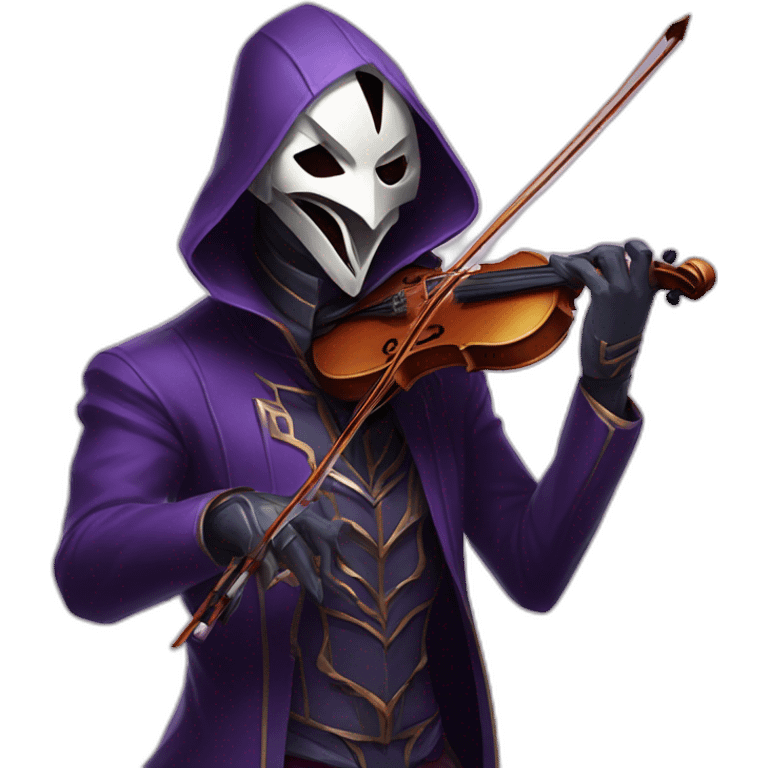 Jhin from league of legend playing violin and wearing his mask on his face (high quality mask) emoji