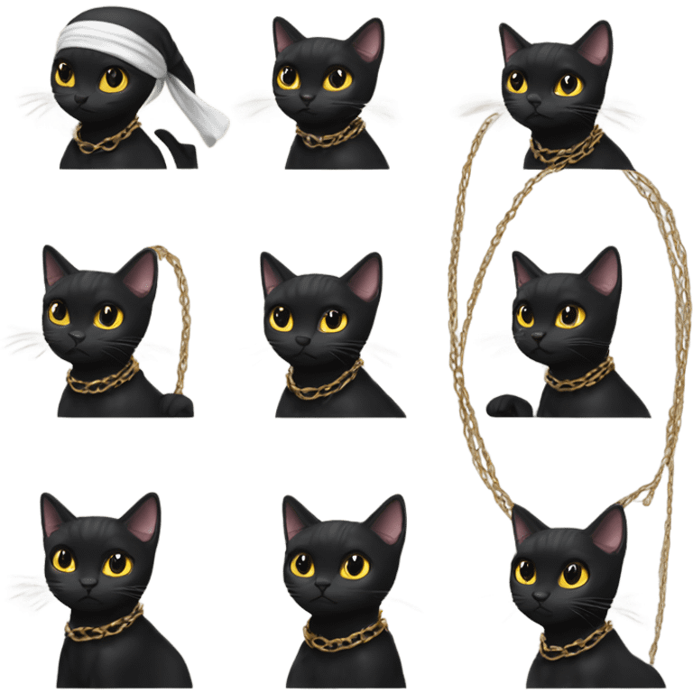 Black Cat with a chain around its neck and braids with durag emoji