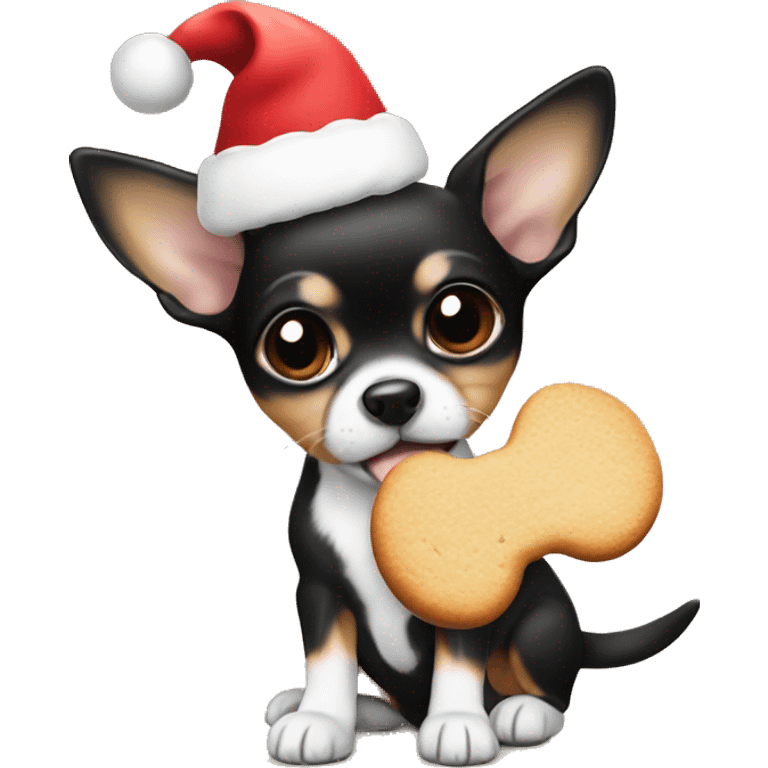 black & tan chihuahua puppy holding a christmas cookie emoji