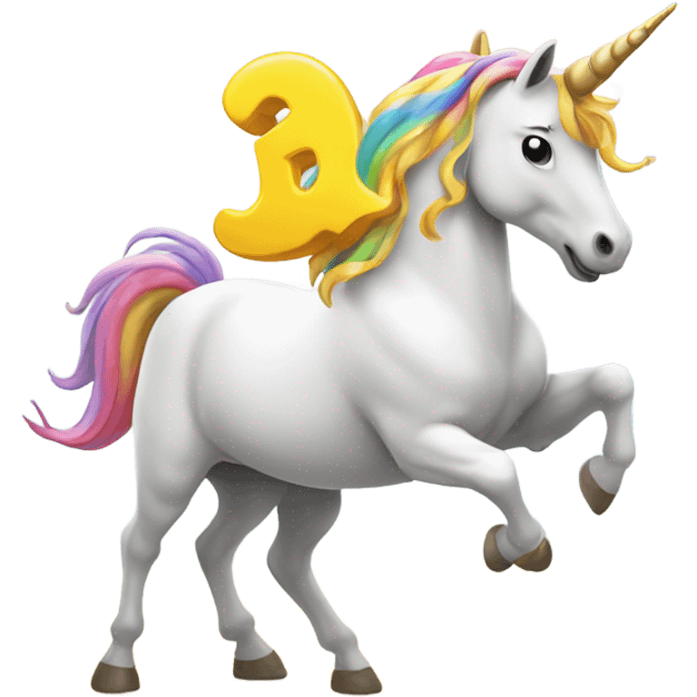 Unicorn dancing on a rainbow, the unicorn is holding a poop emoji emoji