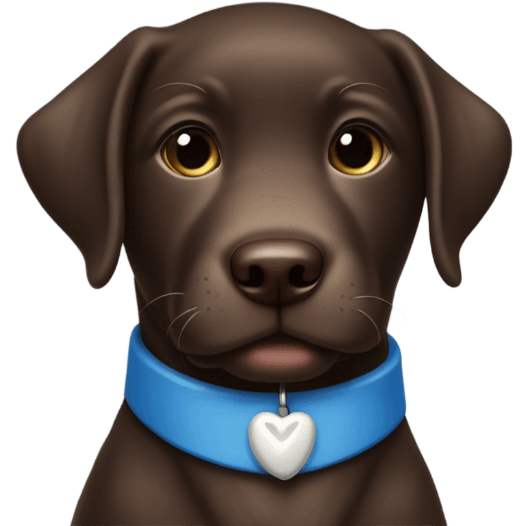 Chocolate labrador adorable little puppy with small white patch of fur on chest and blue small collar emoji