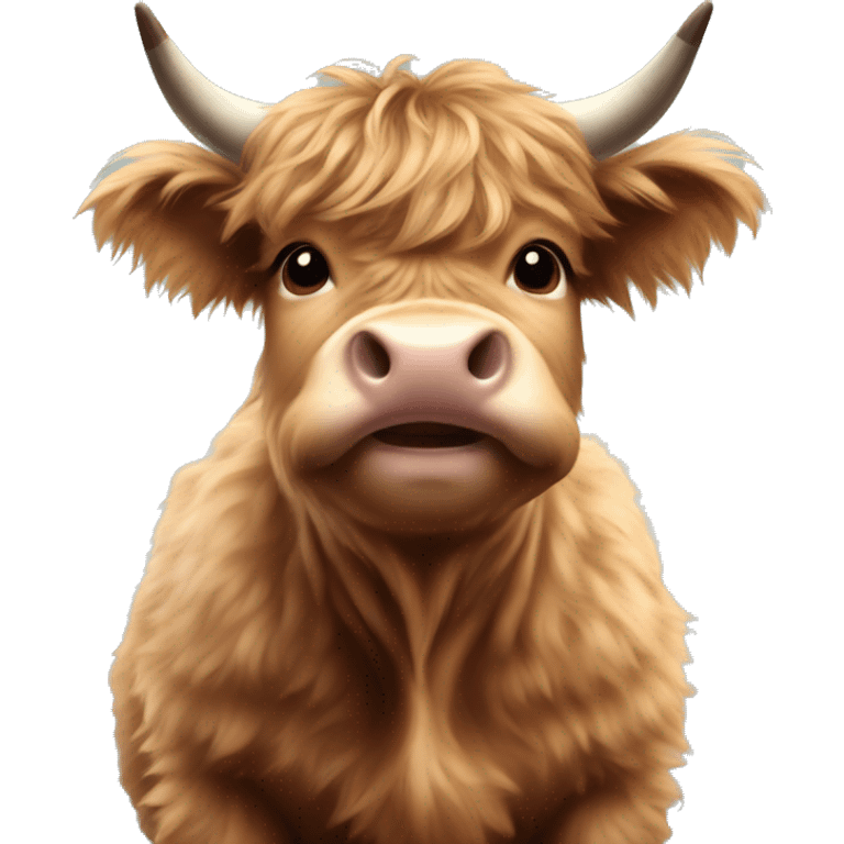 brown fluffy baby scottish cow with a small bow on head emoji