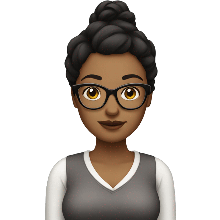 Full figured, Dark haired woman with glasses emoji