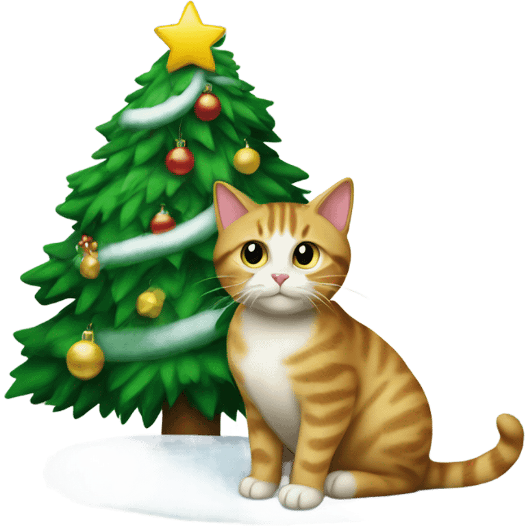 Christmas tree with a cat see beside it emoji