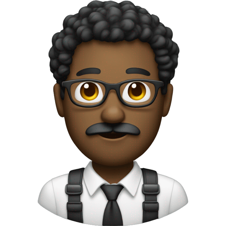 Homem negro com bigode, cabelo grisalho, usa óculos emoji