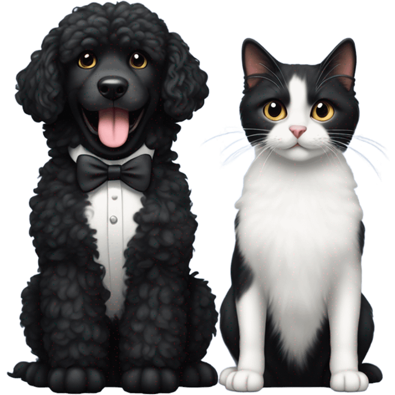 Black doodle and tuxedo cat emoji