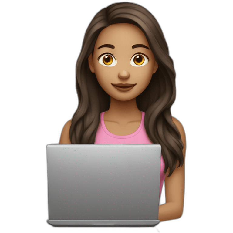 light skin girl long dark brown hairs with laptop emoji