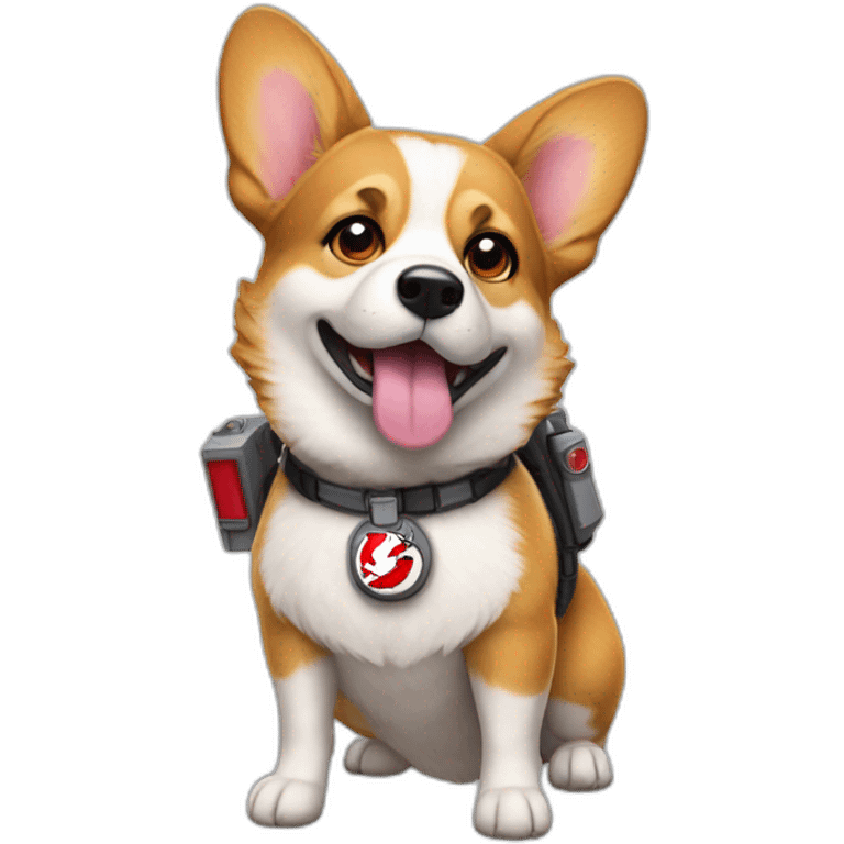 Full body Corgi in a ghostbusters costume emoji