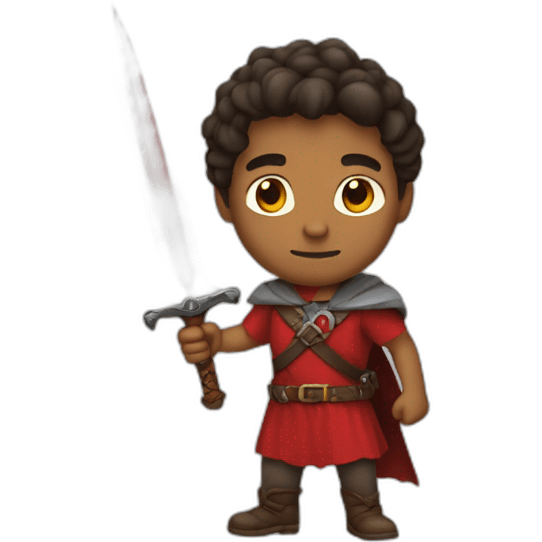 A brown man carrying a red sword and wearing clothes stained with red blood emoji