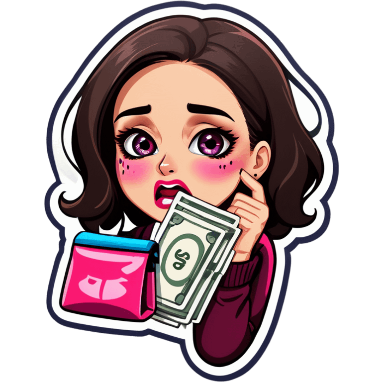 Crying women holding makeup bag and money  emoji