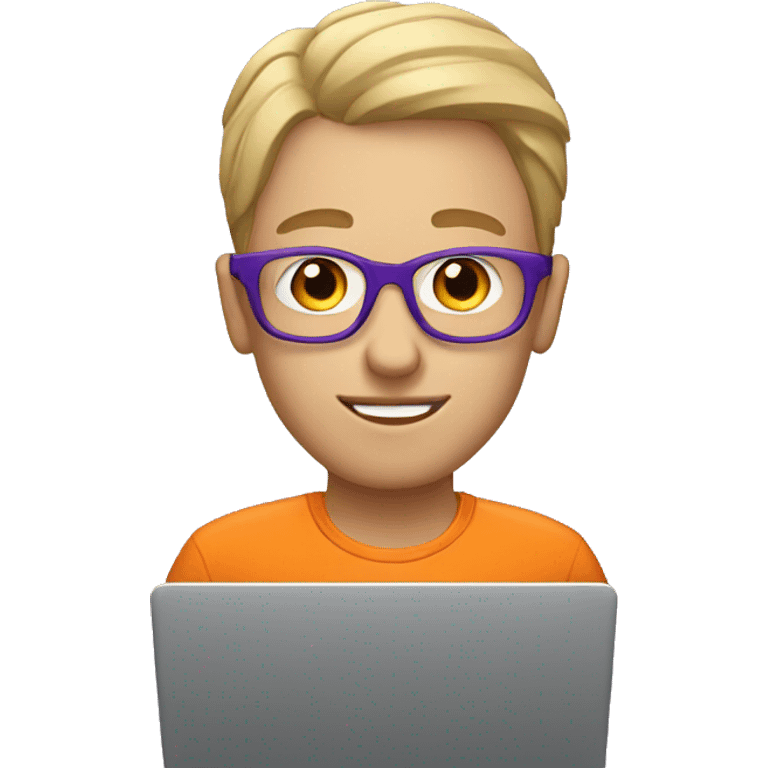 A white geek on a laptop in an orange and purple shirt emoji