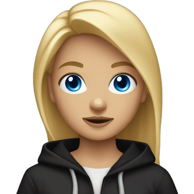 tanned blonde hair blue eyes girl with black hoodie on emoji