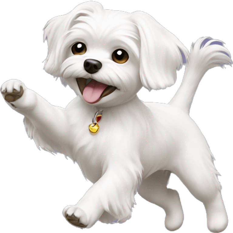 White Maltese dog dancing  emoji