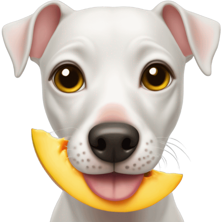 American Hairless Terrier eating mango  emoji