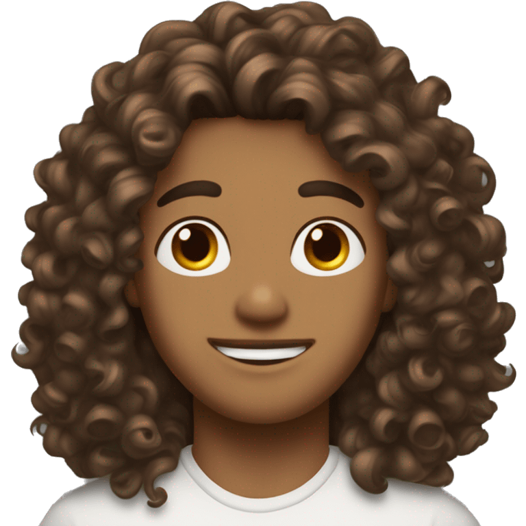 Attractive long , Curly , brown hair masc with brown eyes  emoji