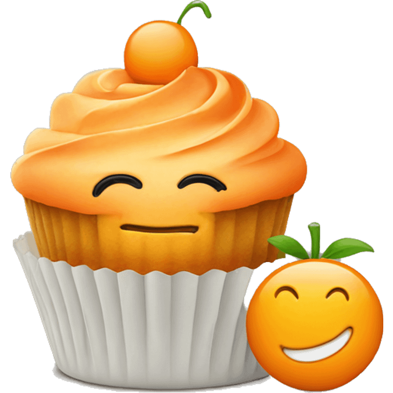 Orange cupcake with a happy face emoji