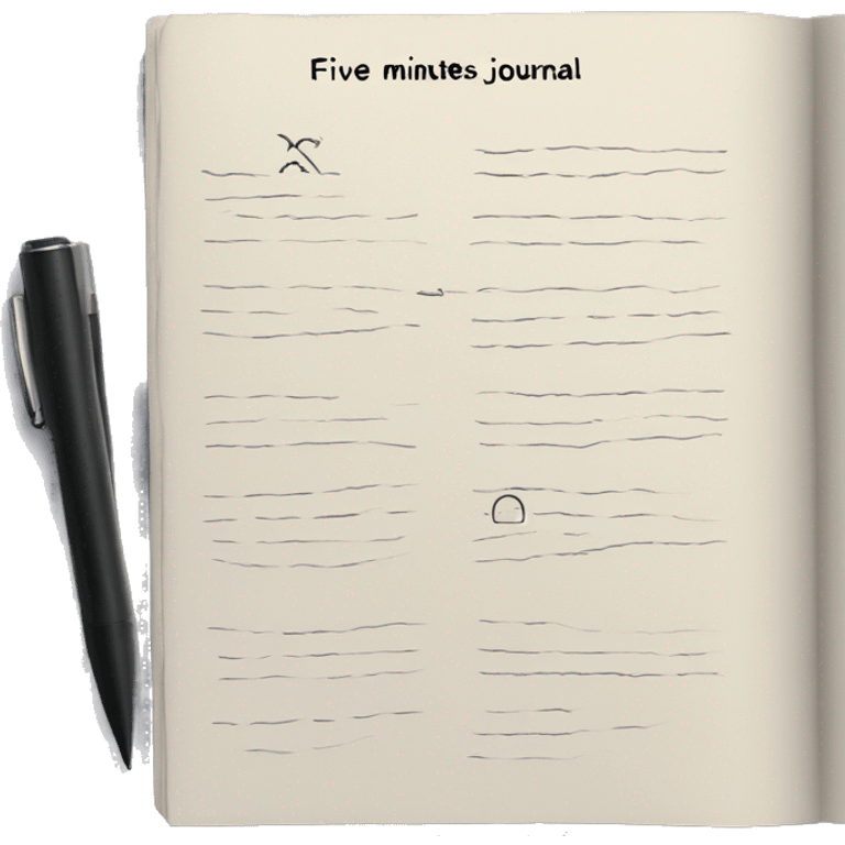 A journal with hand writing “five minutes journal” text on its cover emoji