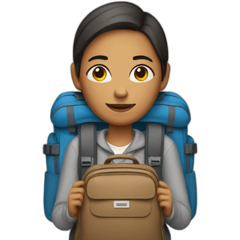 a woman holding a backpack behind her shoulders emoji