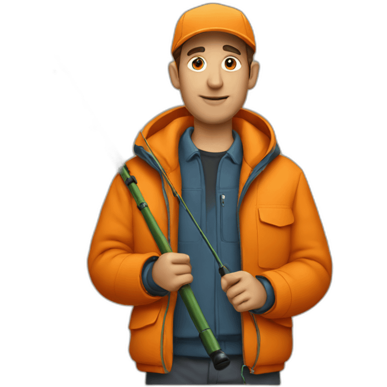 guy in an orange jacket holding a fishing rod emoji