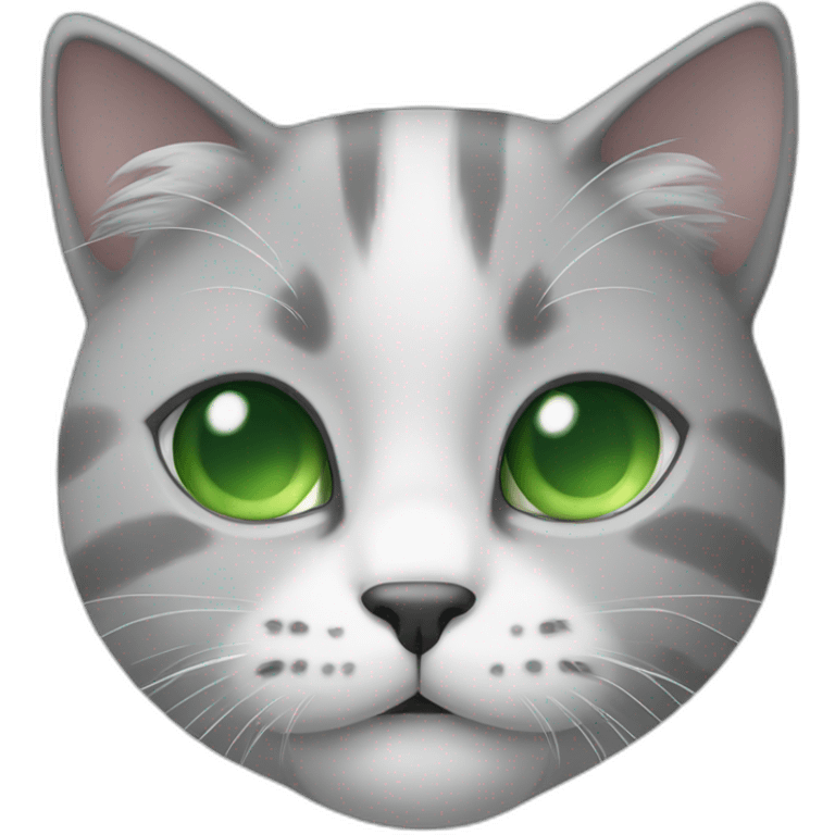 gray white cat face with green eyes emoji