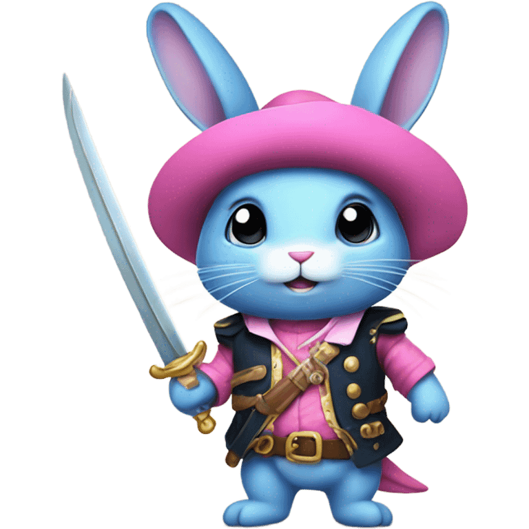 Rainbow fish bunny wearing pink pirate clothes and sword emoji