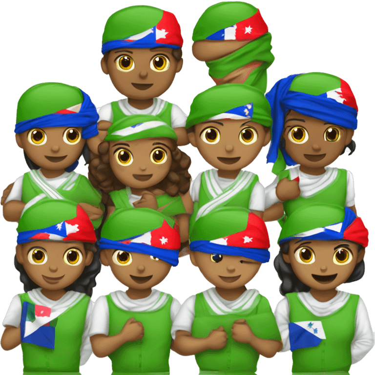 grupo con bandanas verdes y bandera dominicana emoji