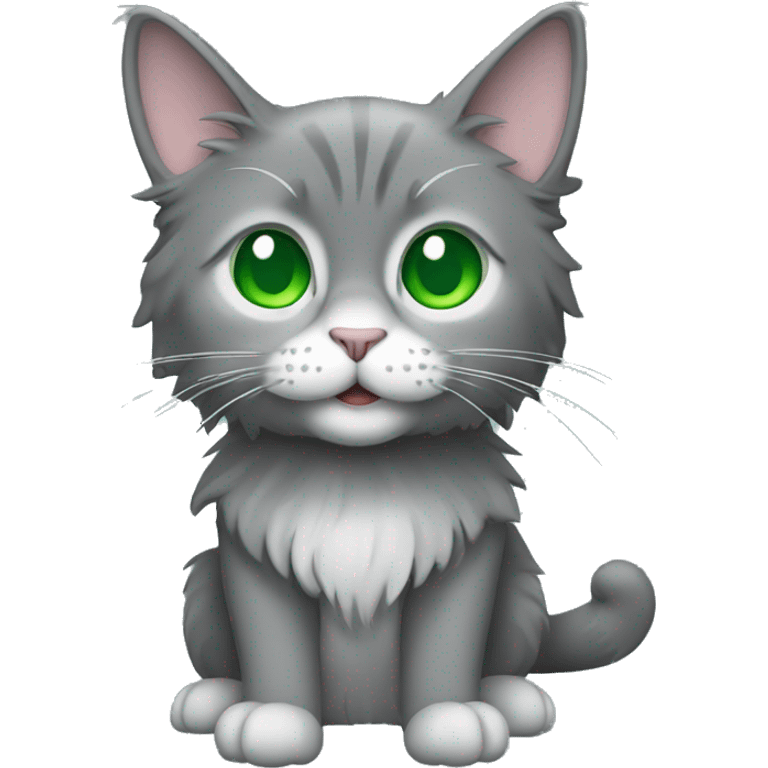 full body of a grey long haired cat with green eyes emoji