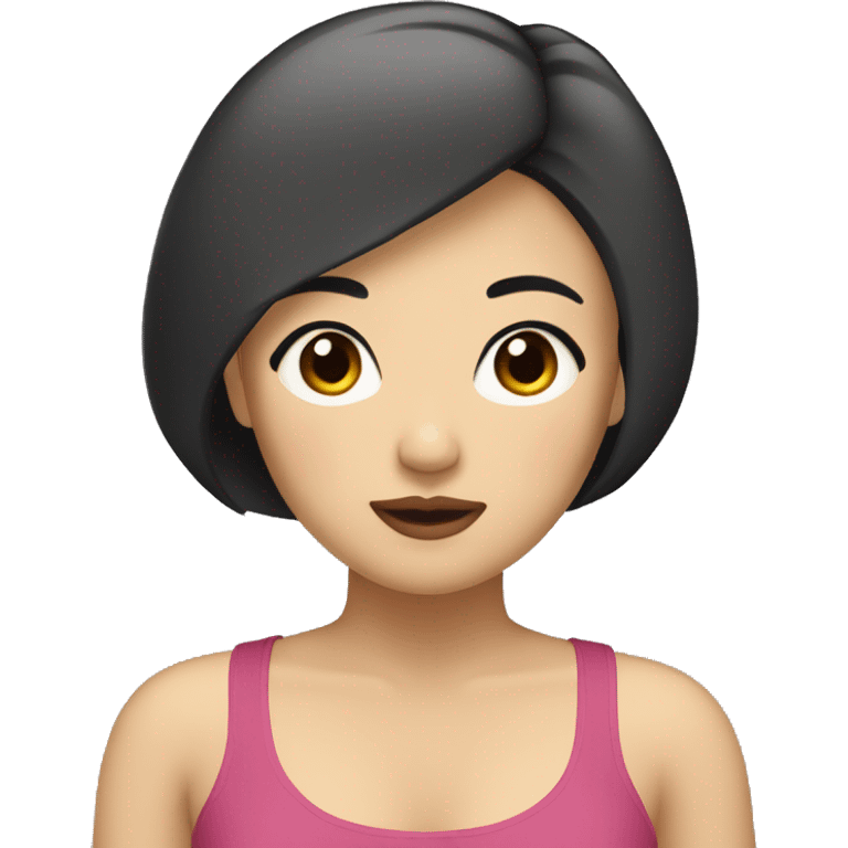 Asian woman with short hair, with dark shank hair, large eyes, and thick lips. Her body is chubby emoji