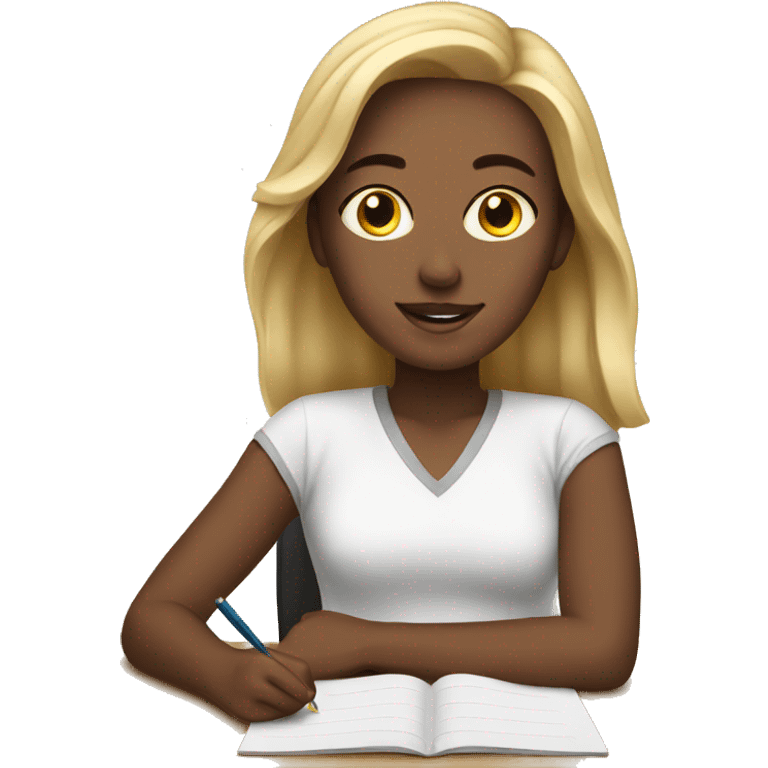 white female student writing emoji