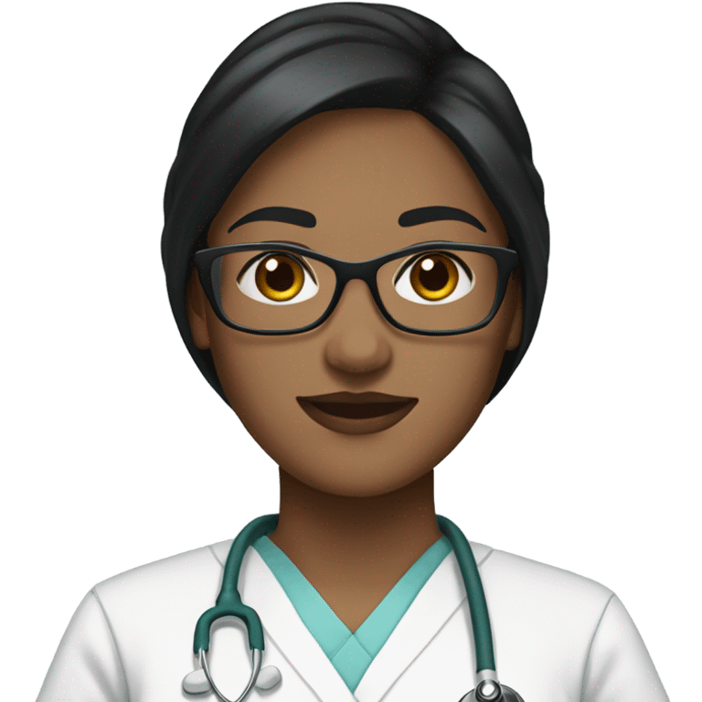 straight black haired white girl with glasses in scrubs emoji