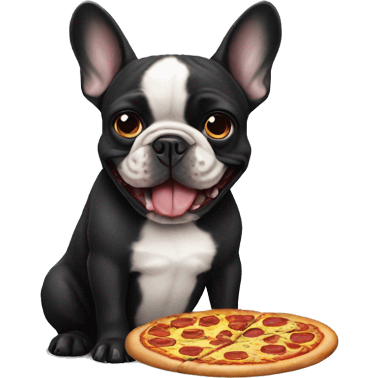 All black French bulldog eating pizza emoji