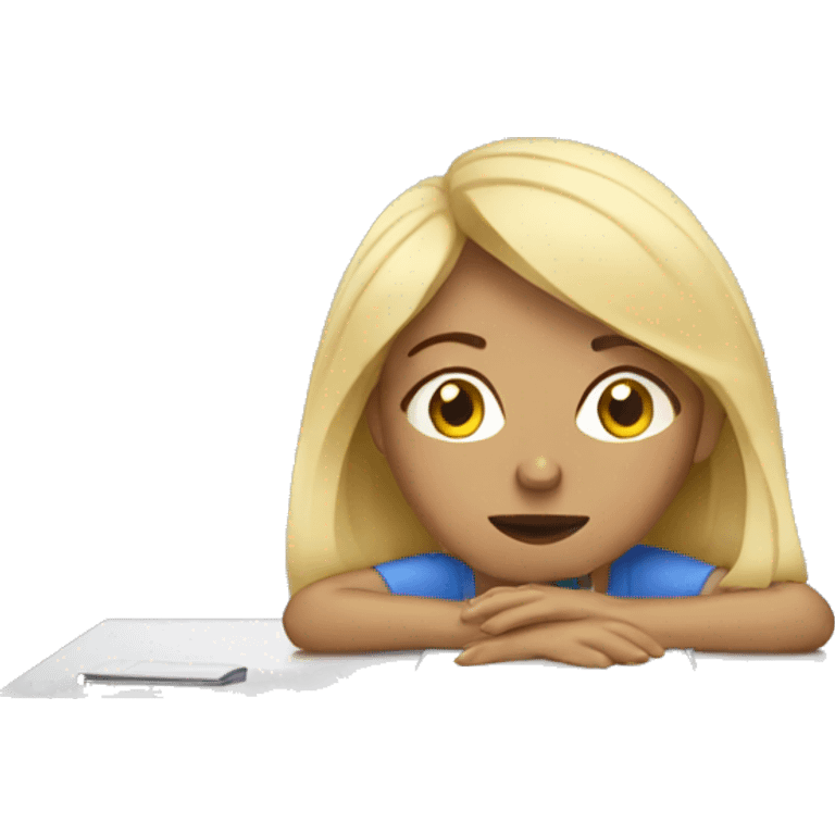 Woman blonde tired at desk emoji