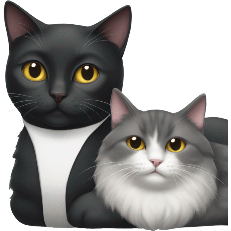 grey tuxedo cat and black cat sleeping together emoji