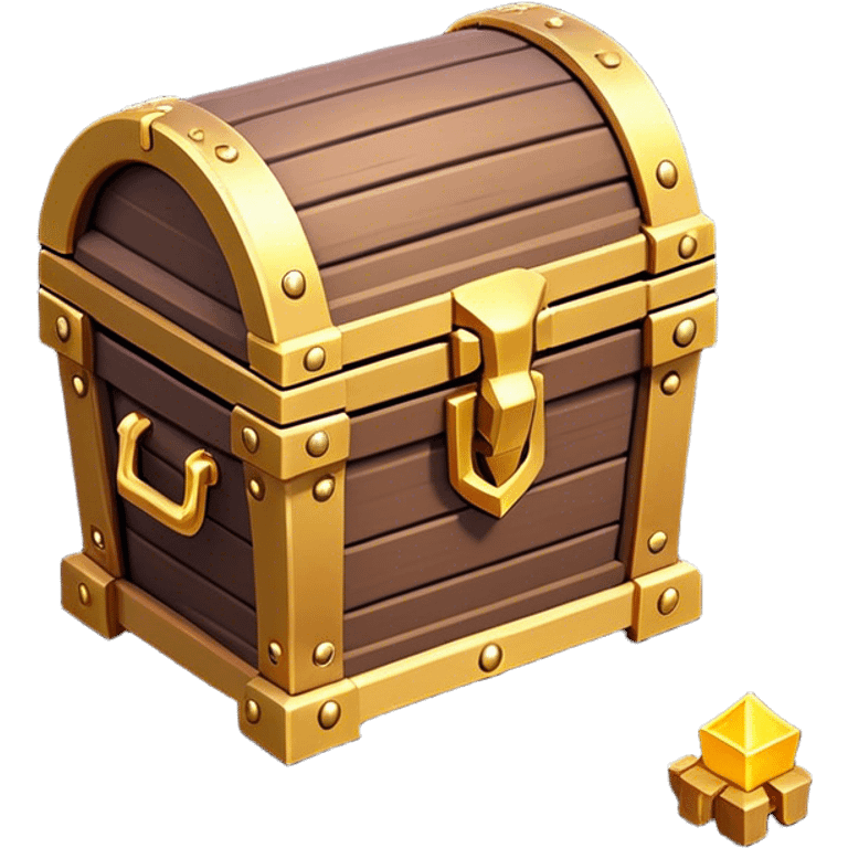 Clash of Clans aesthetic: Cinematic Playful 3D Isometric Treasure Chest Emoji, rendered in a 3D vector-style similar to standard emojis with minimal shading and bold, simplified shapes. A compact, distinct form with signature details, softly glowing with a fantasy RPG magic charm. Simplified yet unmistakably iconic, highly detailed and consistent, glowing with a soft radiance and high shine. Stylized with a touch of heroic grandeur and a soft glowing outline, capturing the essence of a beloved gaming relic with a friendly, playful manner! emoji