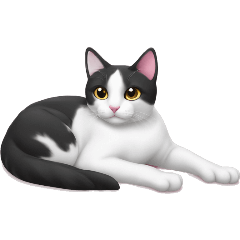 pink and white tuxedo cat laying down  emoji