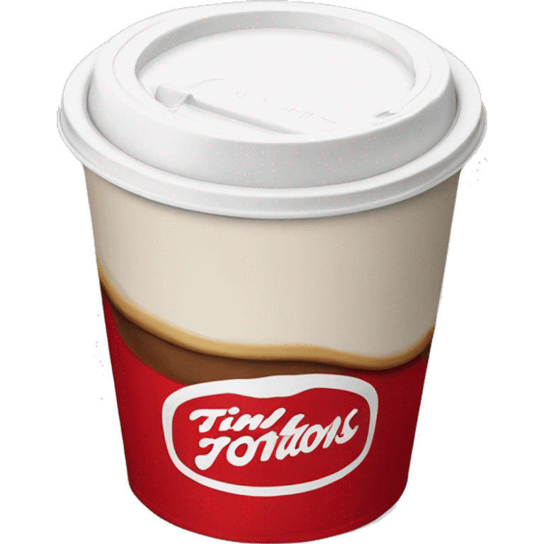 “Red Tim Hortons coffee cup with large white ‘Tim Hortons’ logo in script, black plastic lid, and a simple, clean design.” emoji