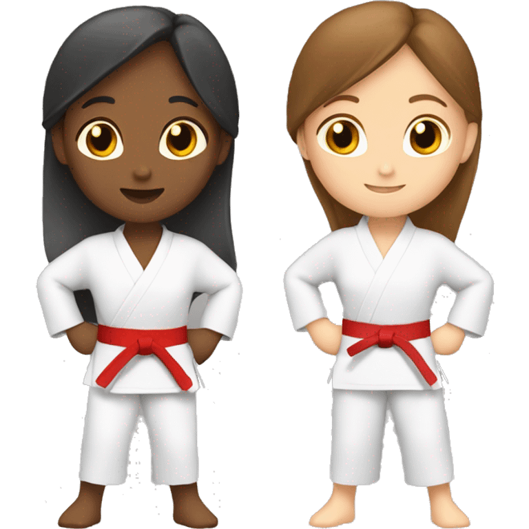 1 girl with red karate belt. 1 girl with Blue karate belt and 1 girl with brown karate belt emoji