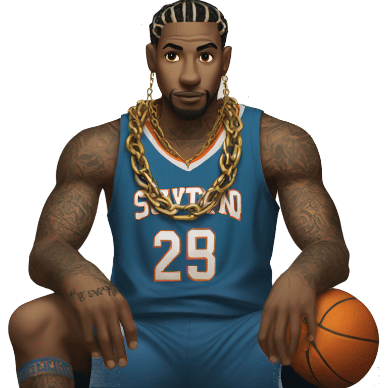 basketball player with chains on his legs and tattoos emoji