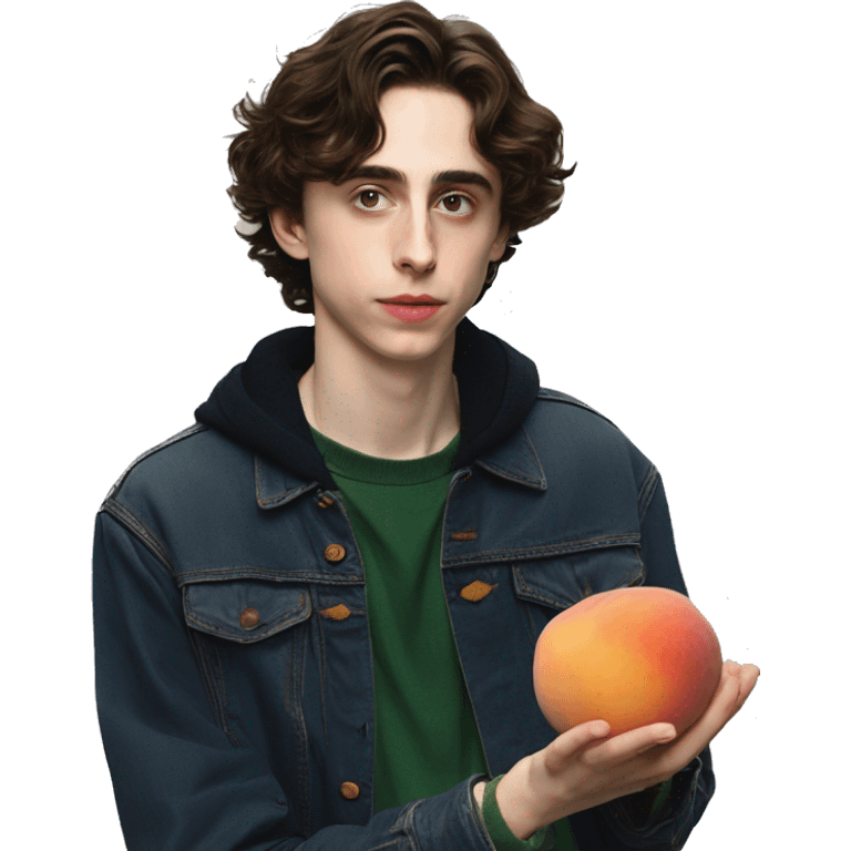 timothée chalamet holding a peach emoji