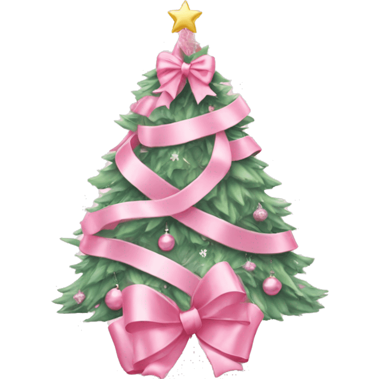 pastel pink decorated christmas tree with a pink bow and ribbons  emoji