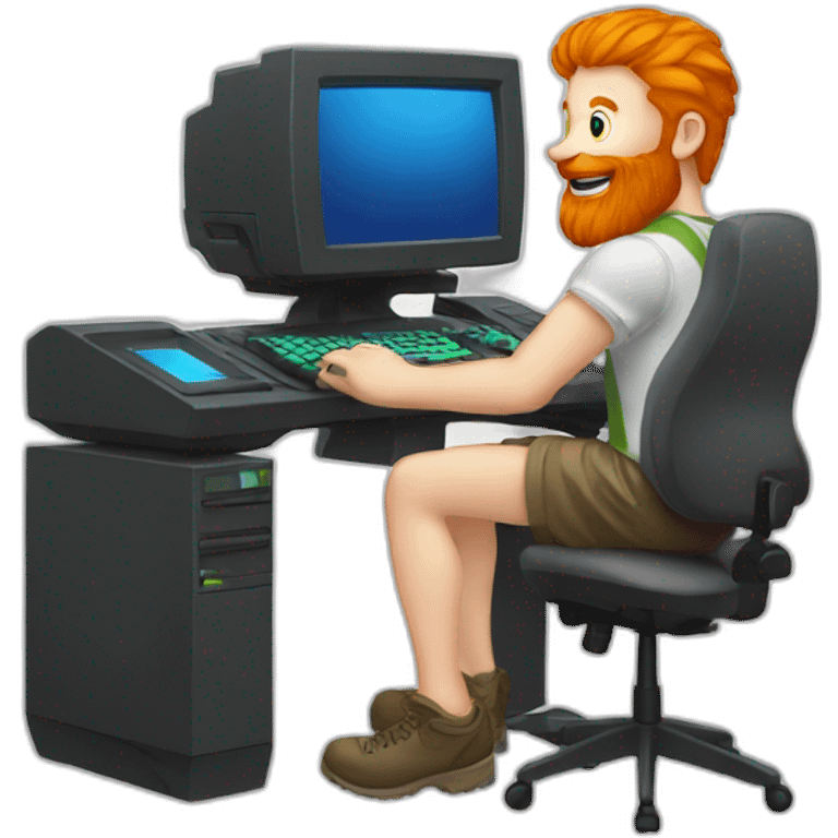 ginger man with beard playing gaming computer emoji