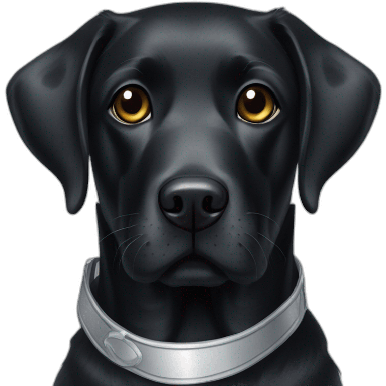 black Labrador portrait with silver patches and one black eye patch emoji