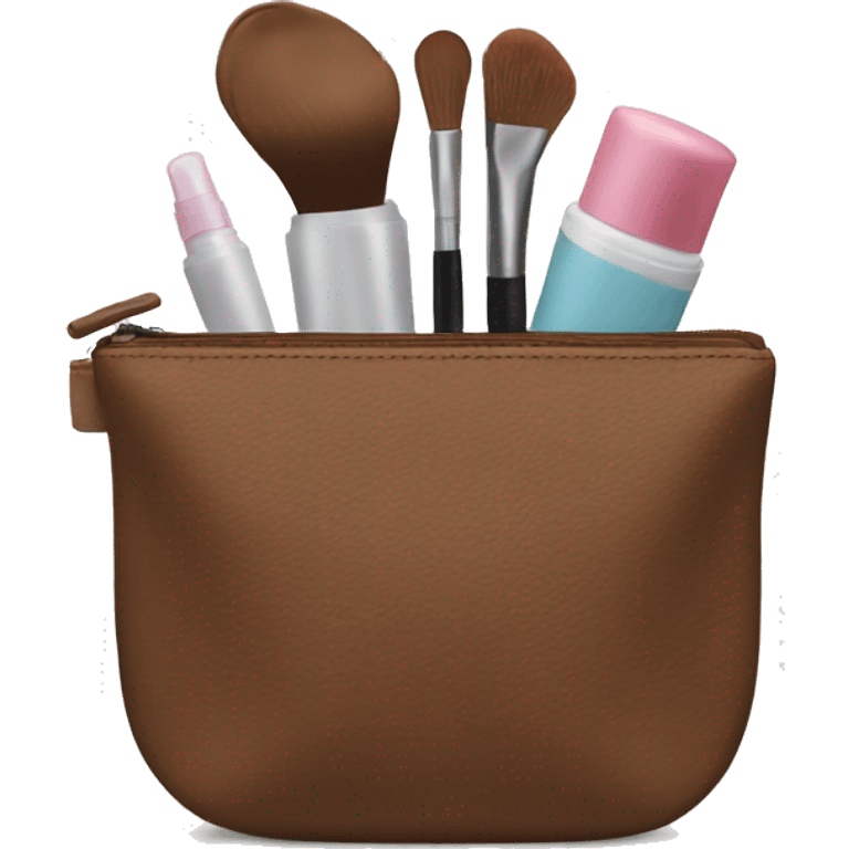 Brown Cosmetic Bag with cosmetics emoji