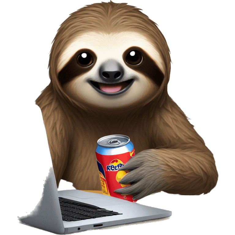 sloth with RedBull can and laptop emoji