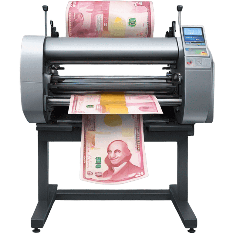 Money printing machine with limbs and head emoji