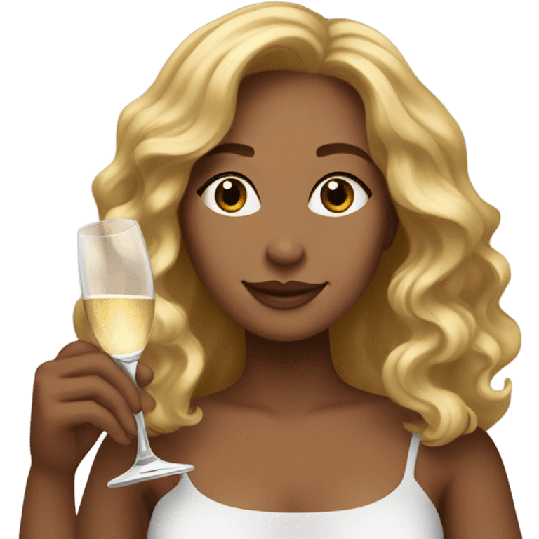 “Create an emoji of a woman with medium-toned skin, long wavy hair, holding a glass of champagne.” emoji