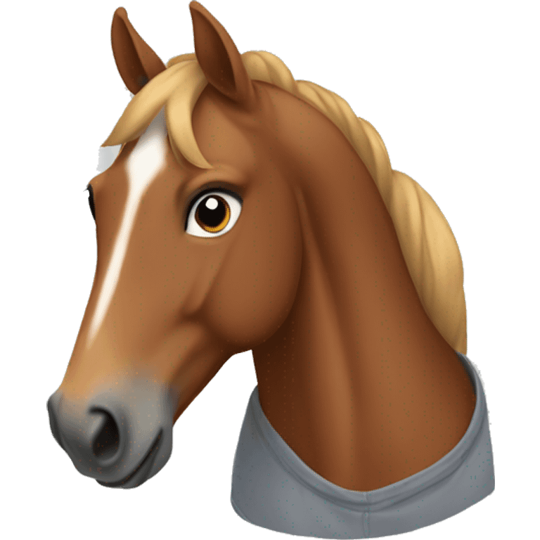 A chestnut horse wearing a grey t-shirt emoji