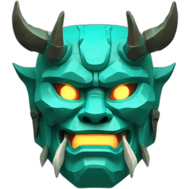 ONI MASK teal color eyes glowing neon japanese style low poly 3d emoji